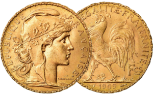 Deux pièces de monnaie en or Marianne 20 Francs